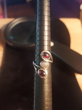 925 Sterling Silver Garnet and Moonstone Double Teardrop Ring